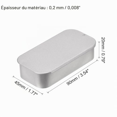 sourcing map boîte métal étain argenté 90x45mm 2 pcs