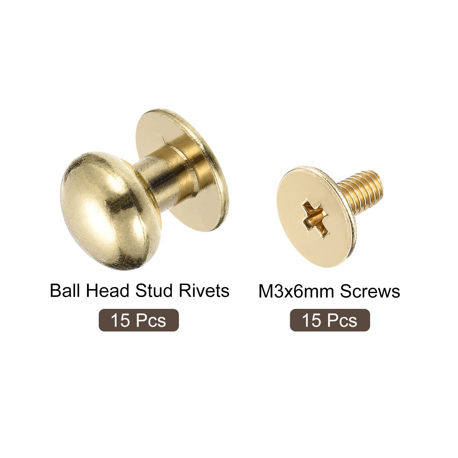Sourcing Map Home & Garden rivet cuir 10mm doré 15 pcs à vis