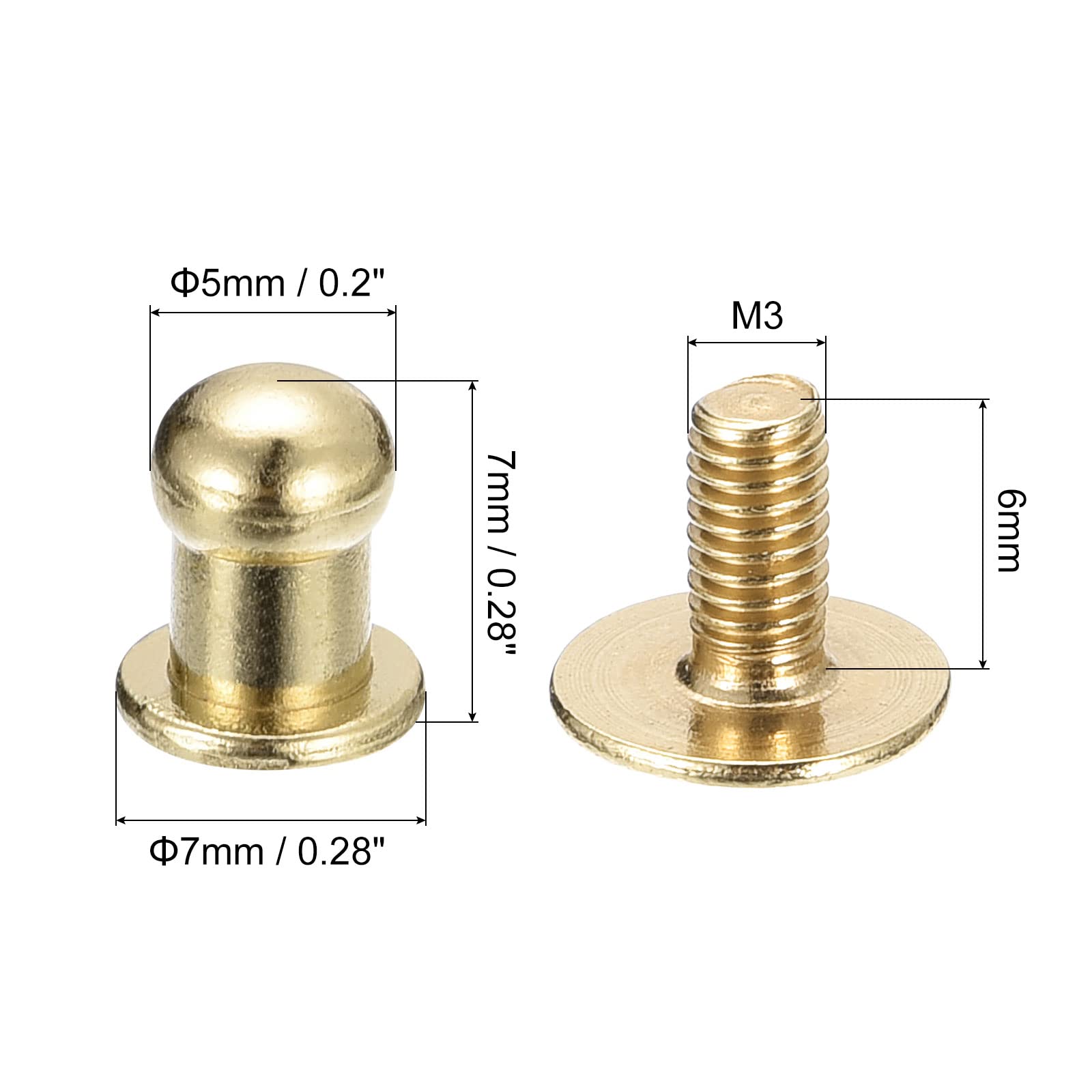 Sourcing Map Rivets vis cuir doré 5 mm lot 15 maroquinerie