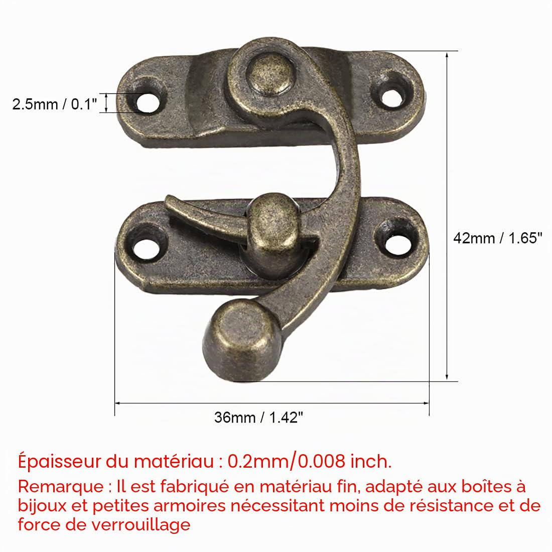sourcing map Loquet droit antique crochet 42mm lot 2 bronze