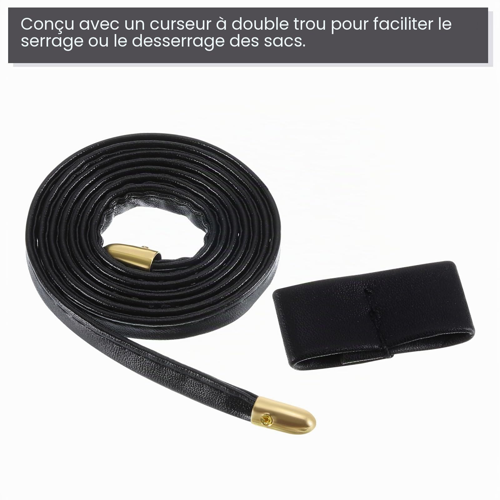 Sourcingmap Cordon Serrage Sac Cuir PU Noir 85,5cm