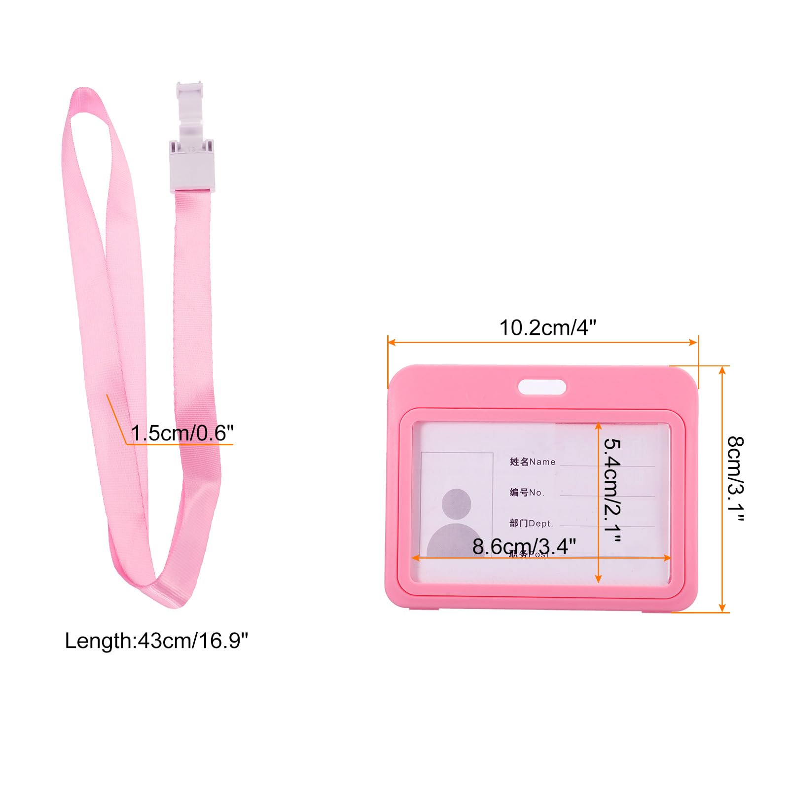 Sourcing Map Porte-Badge ID ABS Rose Horizontal avec Cordon