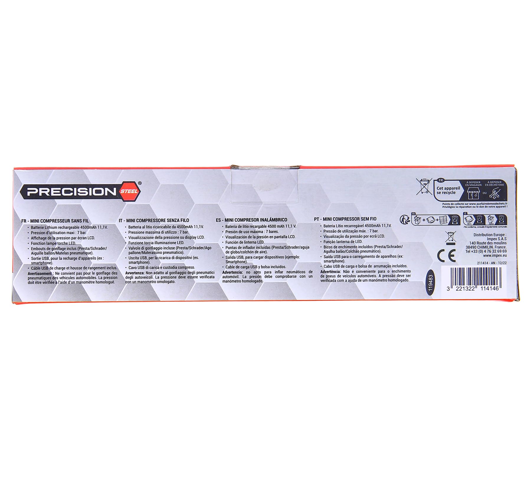 Precision Steel compresseur sans fil 10 bars programmable LED