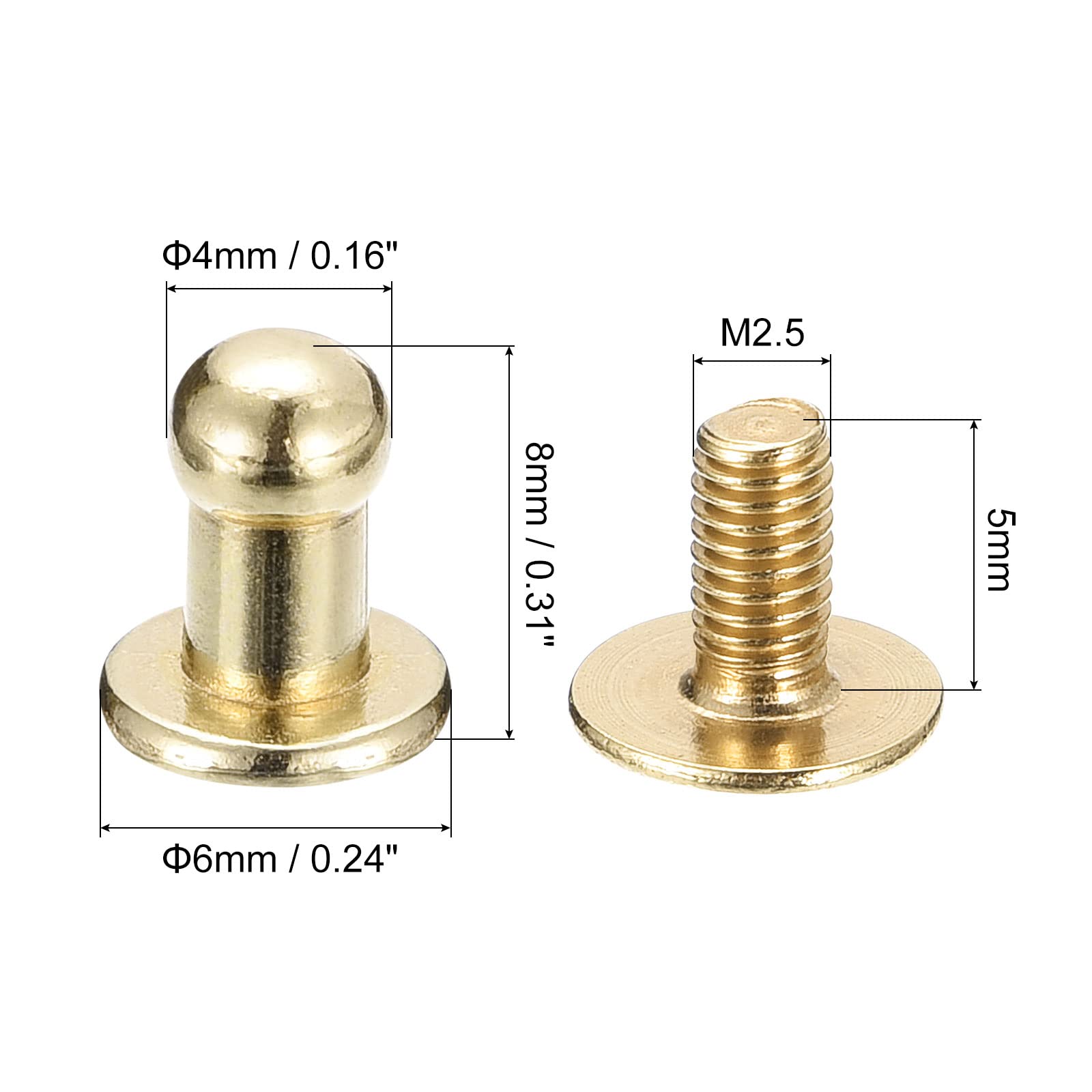 sourcing map rivet cuir tête boule 4mm doré métal lot de 15