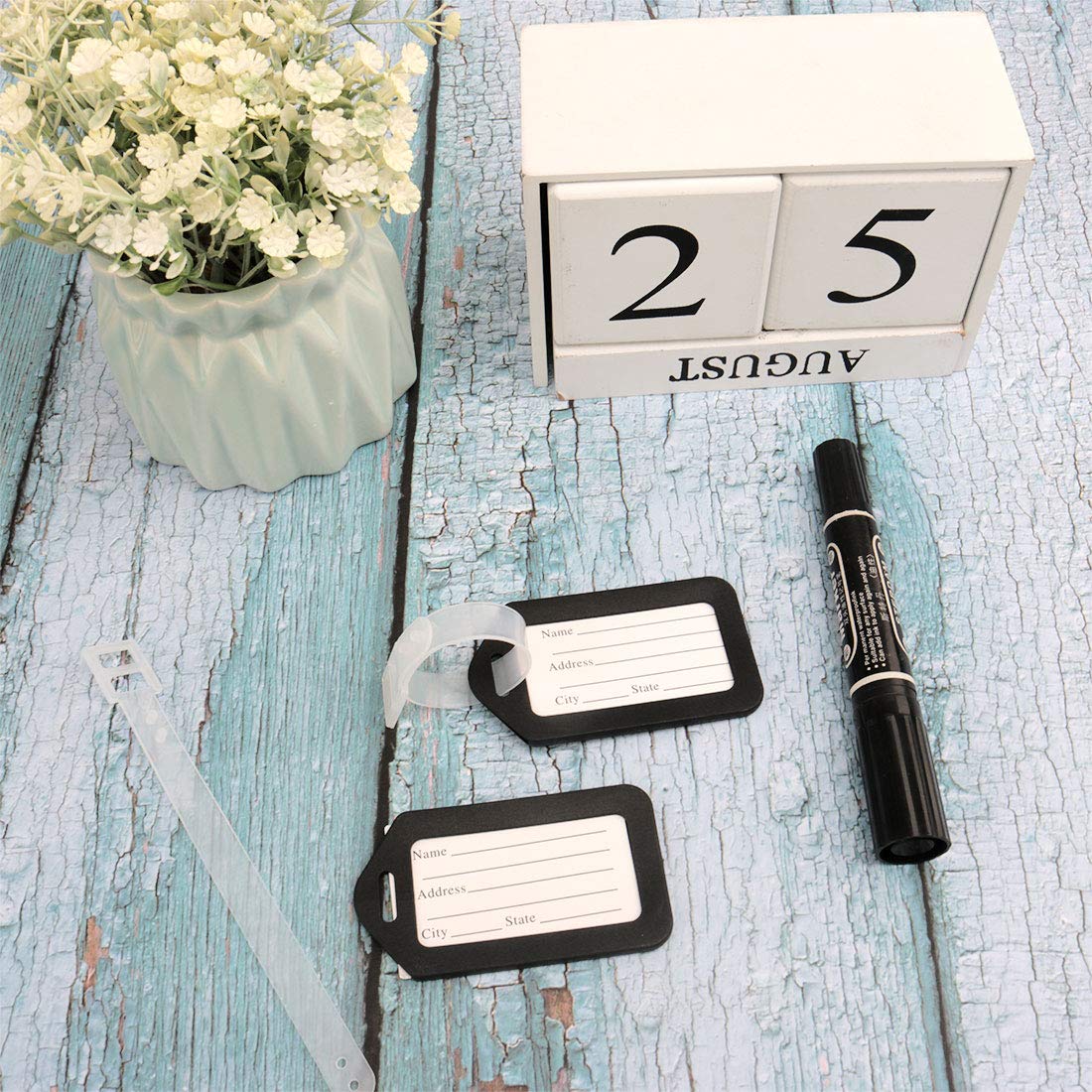 Sourcing Map Étiquette Bagage Plastique Noir Lot de 20