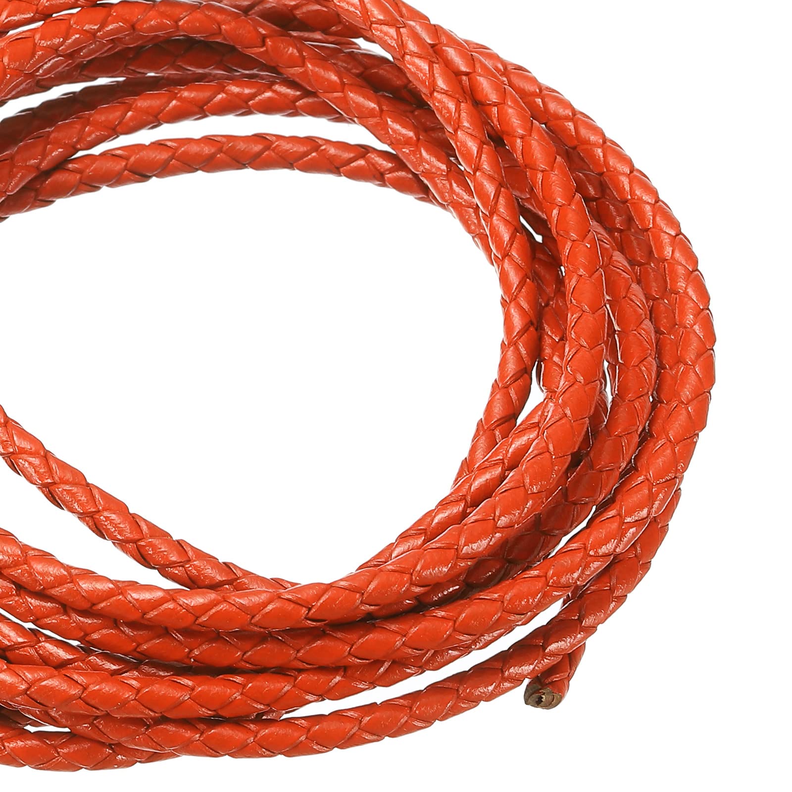 Sourcing Map Corde Cuir Tressé Orange 3mm 2m