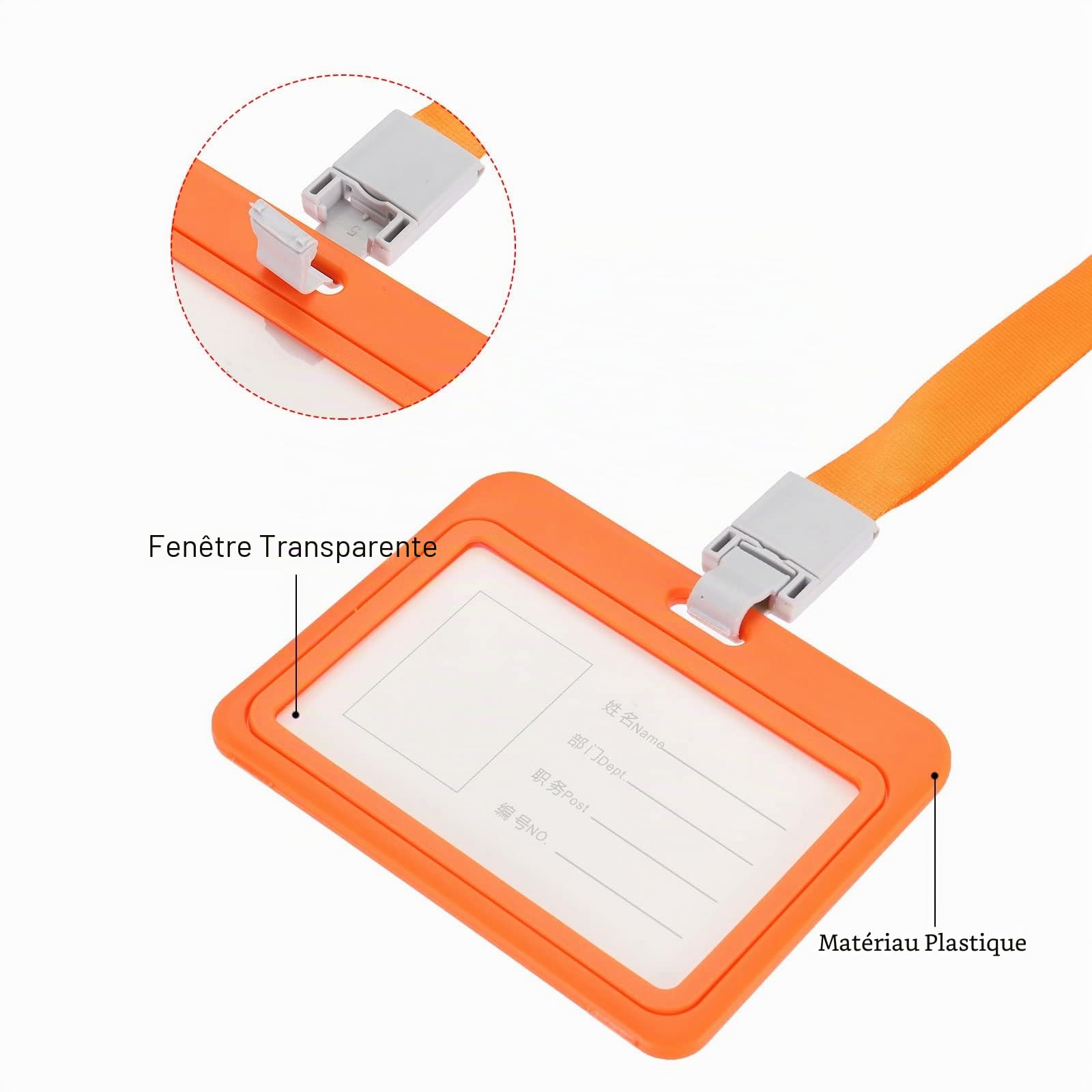 sourcing map porte-badge ABS orange horizontal + cordon