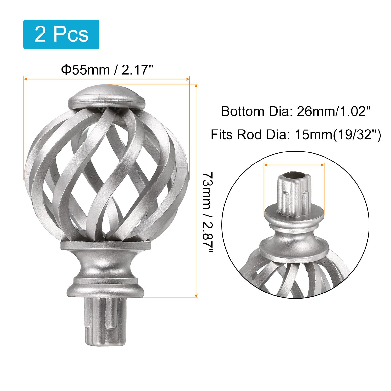 Sourcingmap Embout Tringle à Rideau Argent 19mm 2 Pièces