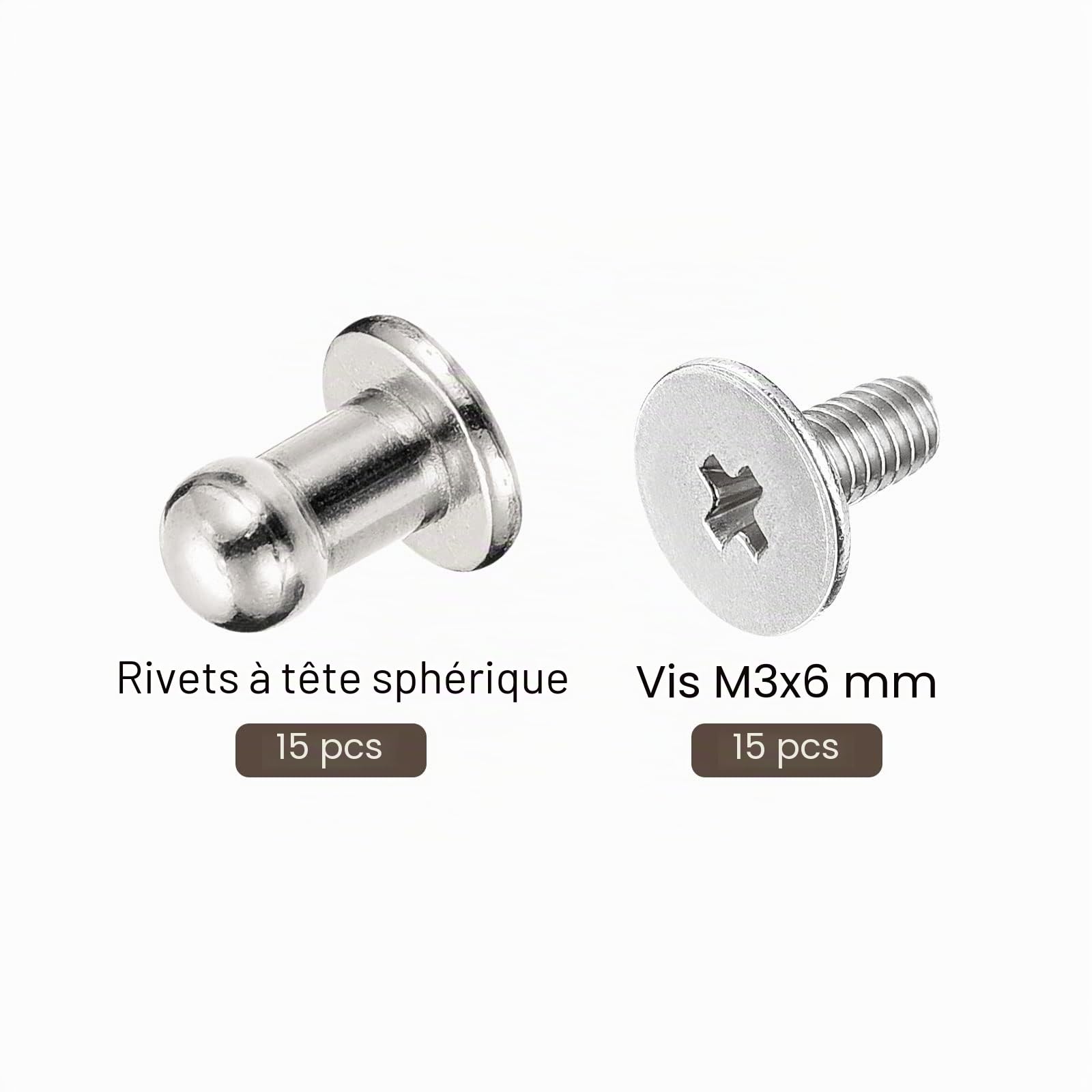 Sourcing Map Rivets vis cuir argenté 4 mm lot 15 maroquinerie