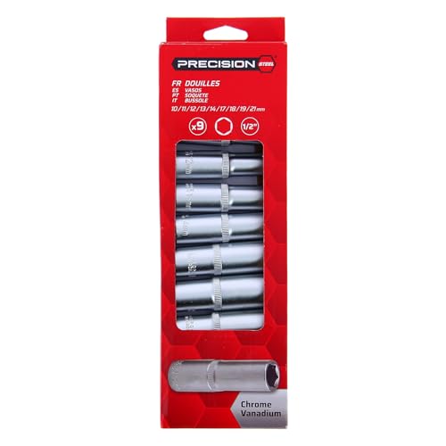 PRECISION STEEL Jeu 9 douilles longues 1/2" 10-21 mm