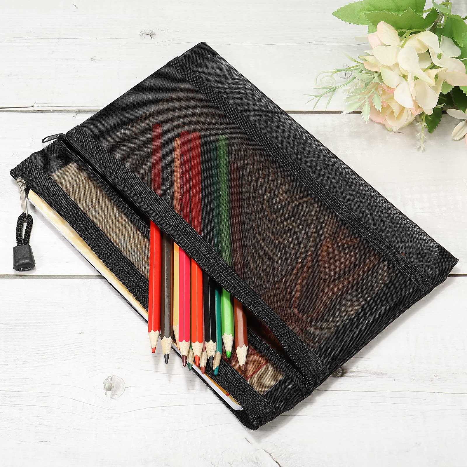 sourcing map A5 pochette maille zippée noire lot de 6 nylon