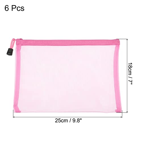sourcing map pochette maille zippée A5 rose lot 6 nylon