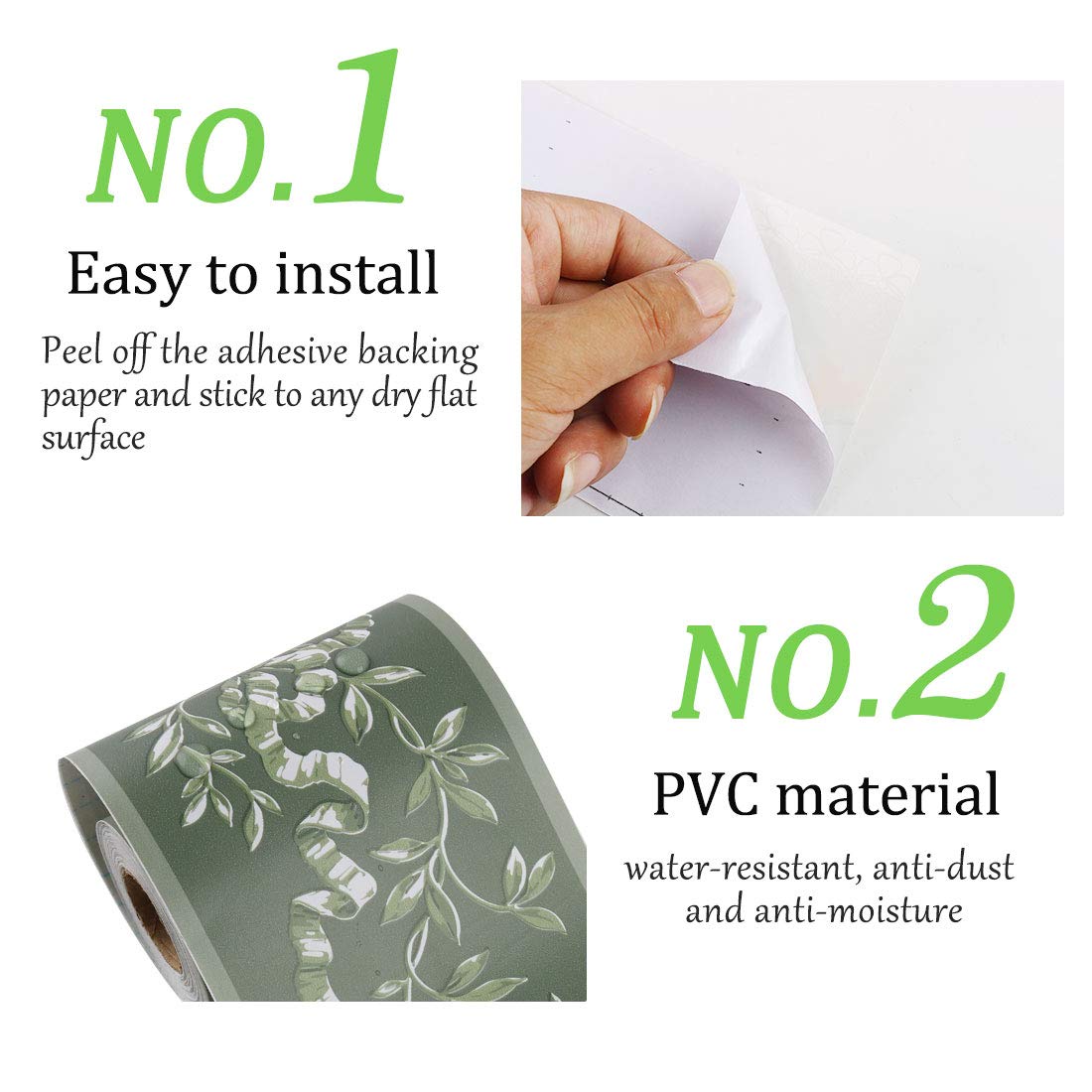 Sourcing Map 10cmx10m frise murale verte branche PVC