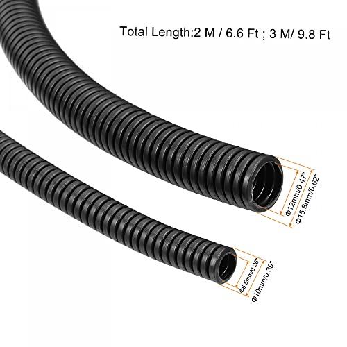 sourcing map gaine câble tube ondulé PP 6,5 mm noir 3 m + 2 m