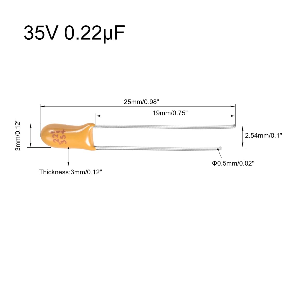 Sourcingmap condensateur tantale 0,22µF 35V lot de 20