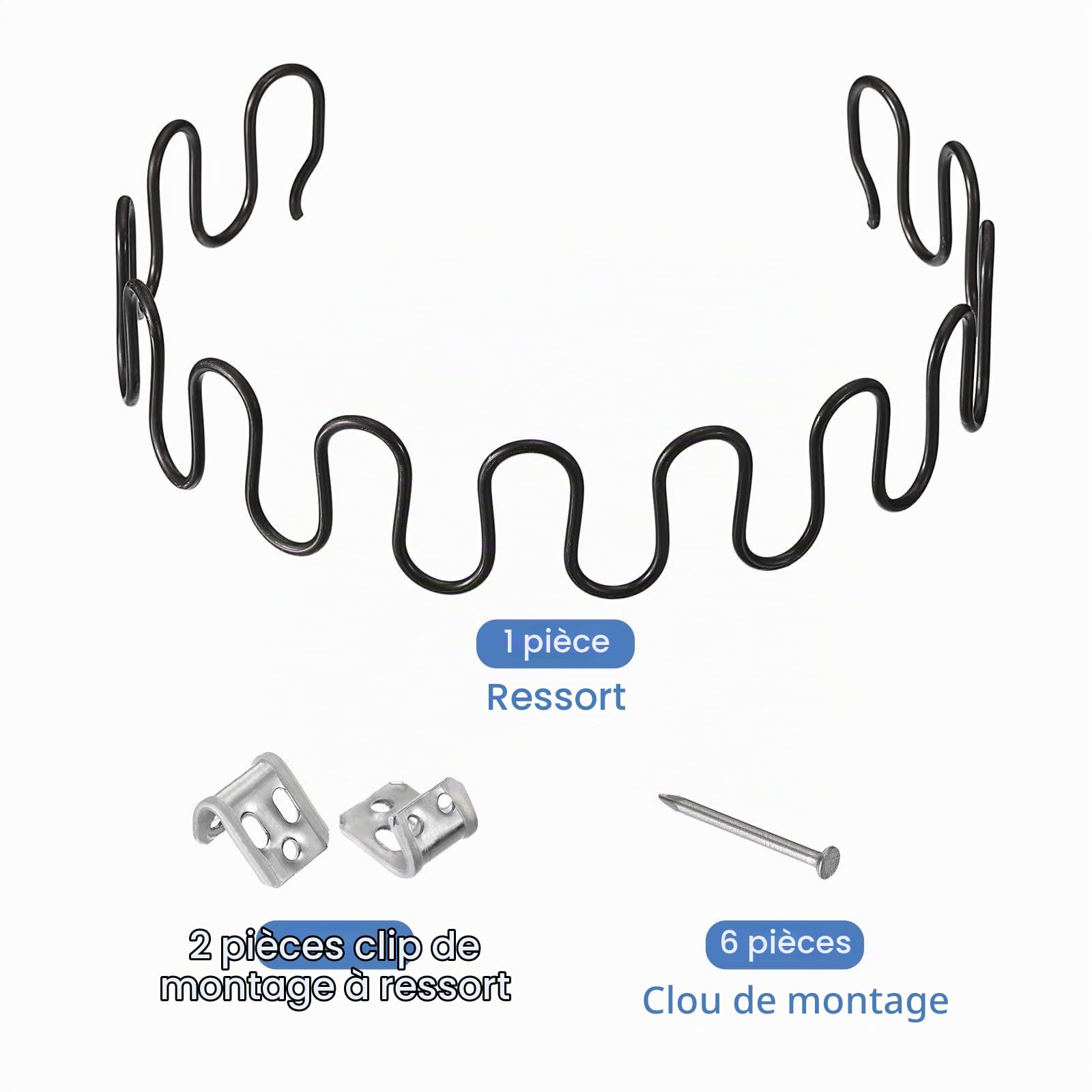 Sourcing Map ressort canapé acier 600 mm noir avec clips