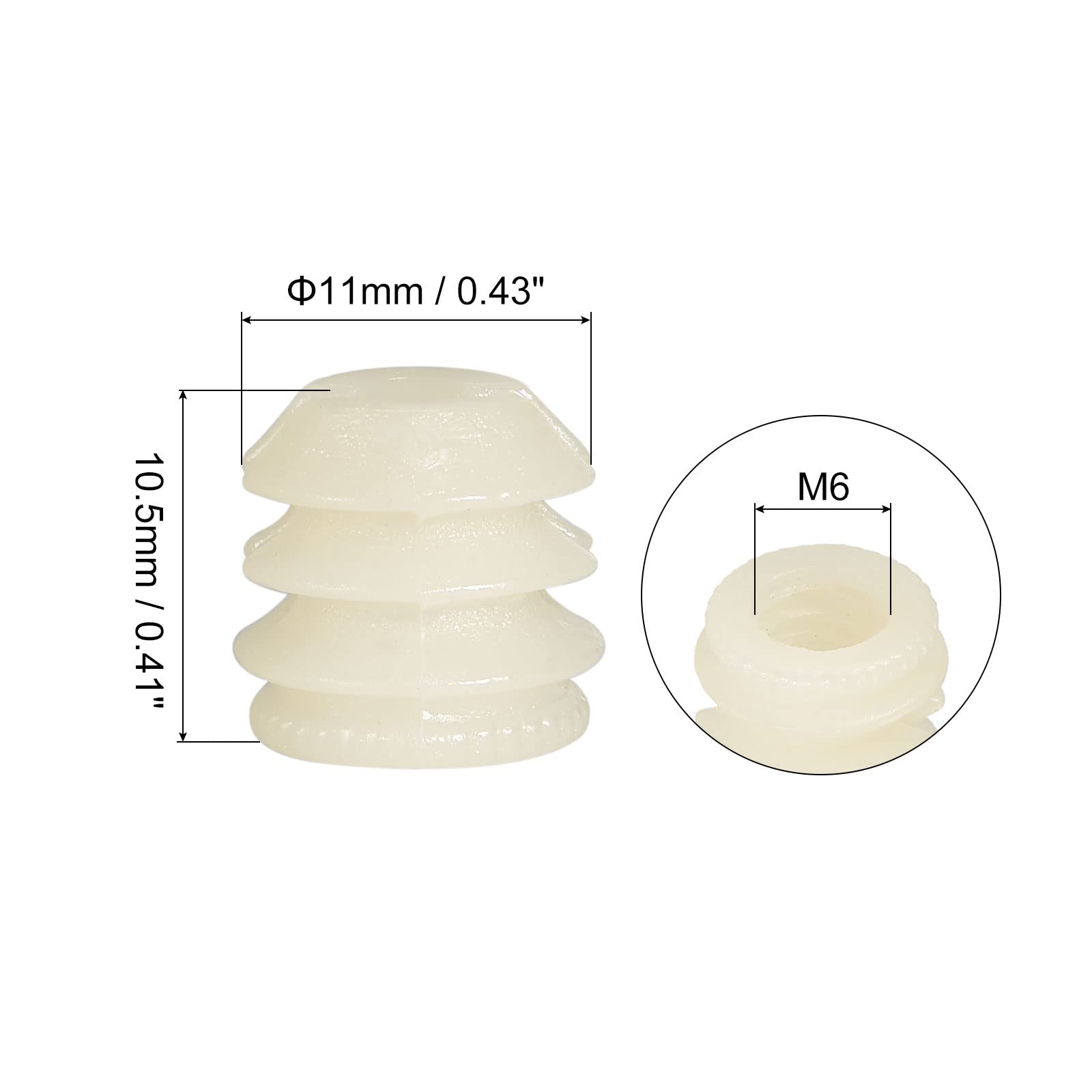 Sourcing Map insert écrou nylon M6 blanc 11mm 80 pcs