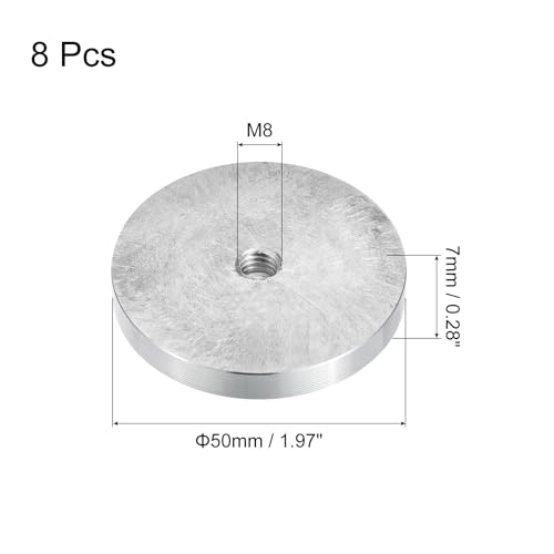 Sourcing Map Lot 8 disques aluminium argent 50mm M8