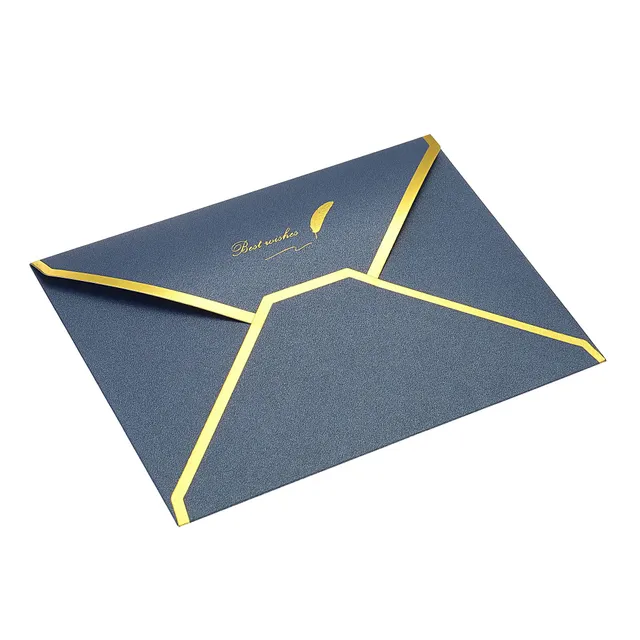 Sourcing Map 10 enveloppes bleues B6 rabat V doré 13x18cm