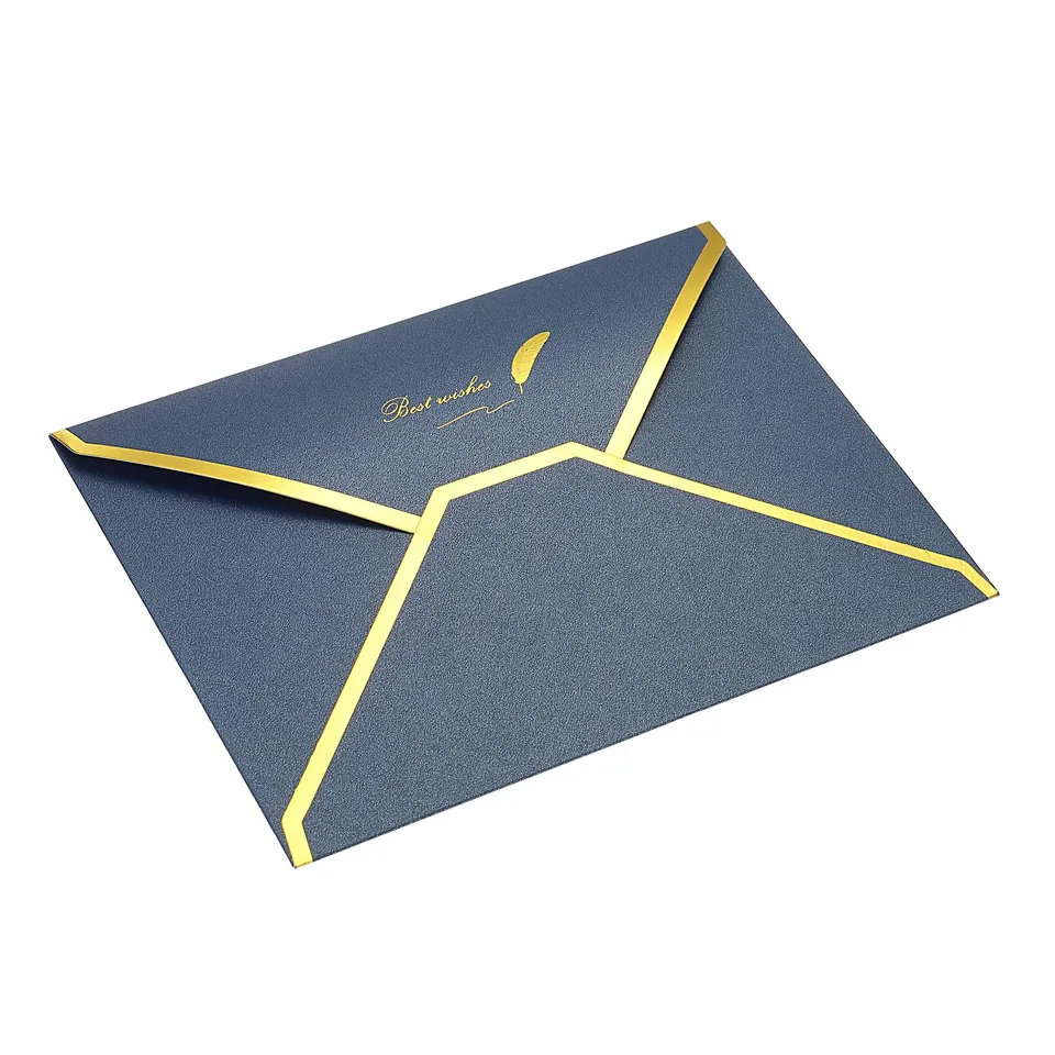 Sourcing Map 10 enveloppes bleues B6 rabat V doré 13x18cm