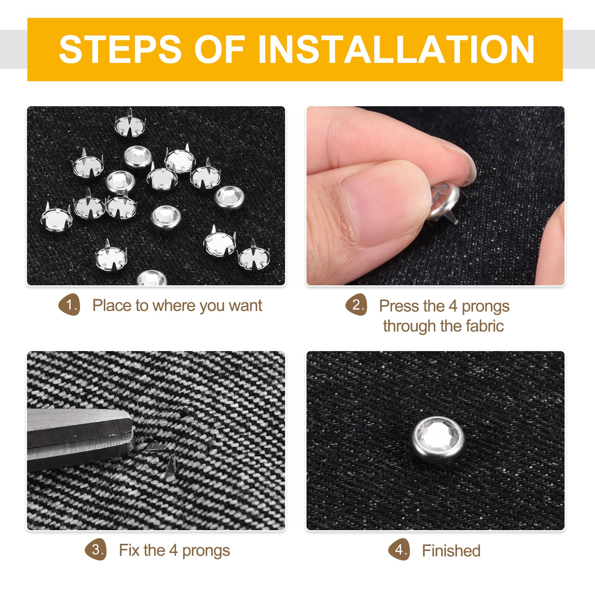 sourcing map Home & Garden clous strass 6mm noir blanc lot 120 verre