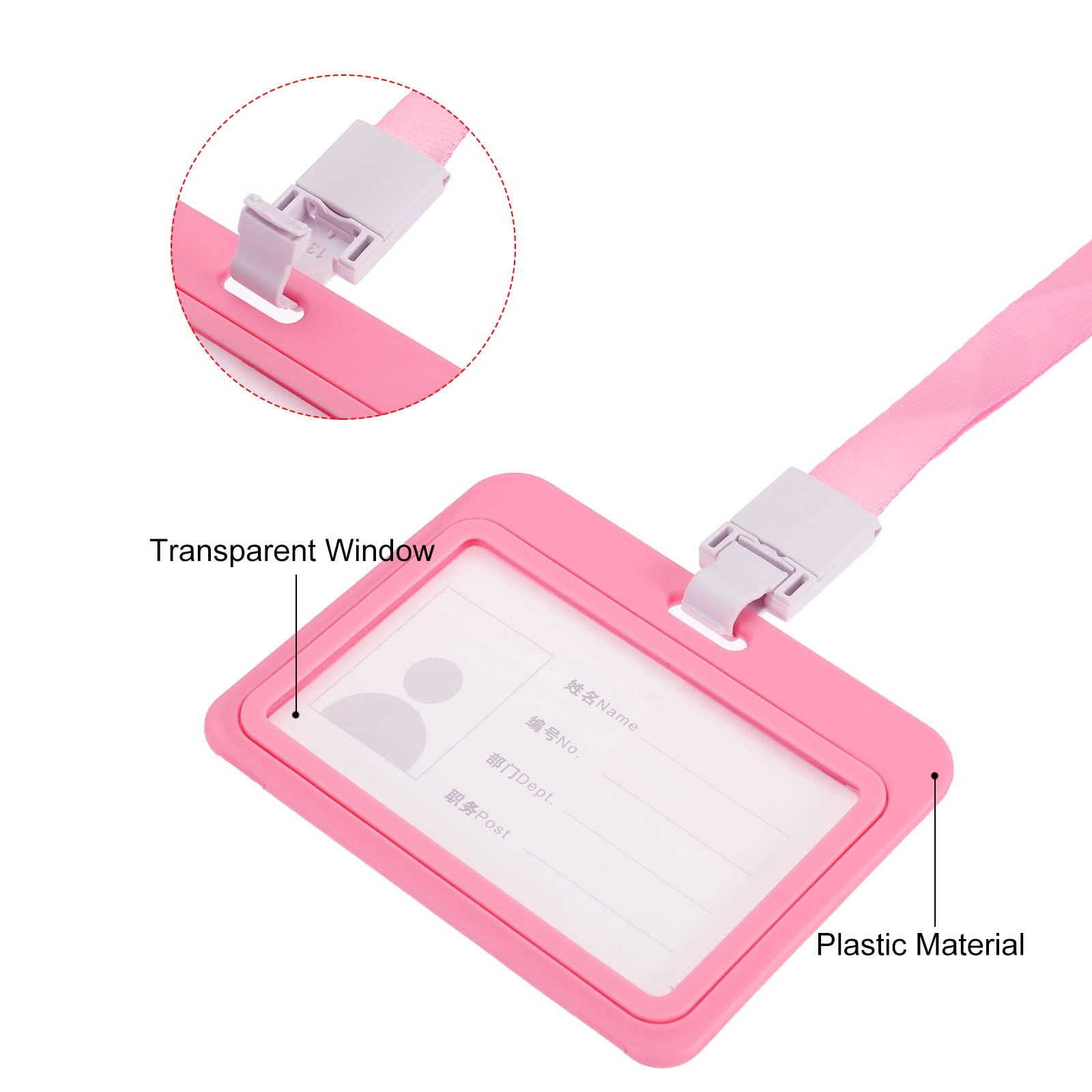 Sourcing Map Porte-Badge ID ABS Rose Horizontal avec Cordon
