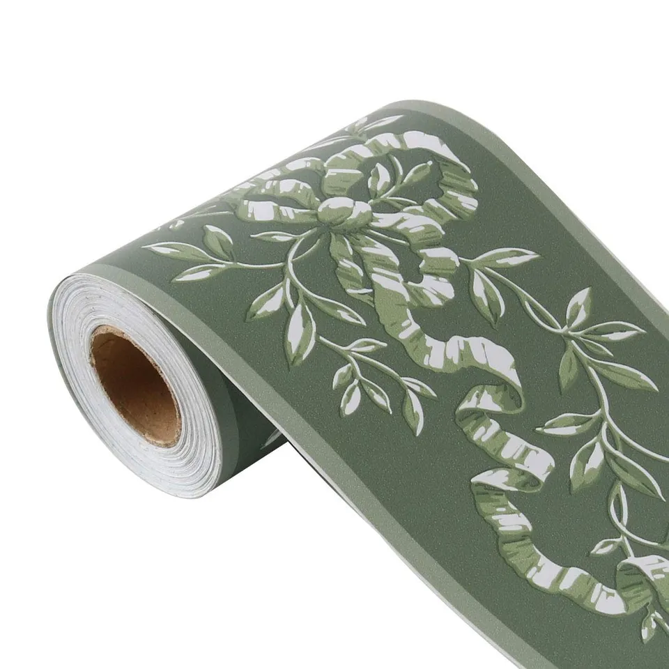 Sourcing Map 10cmx10m frise murale verte branche PVC