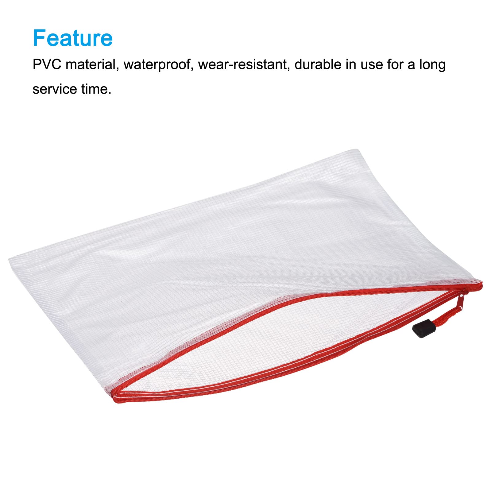 Sourcing Map pochette zip A3 rouge mesh lot 3 PVC