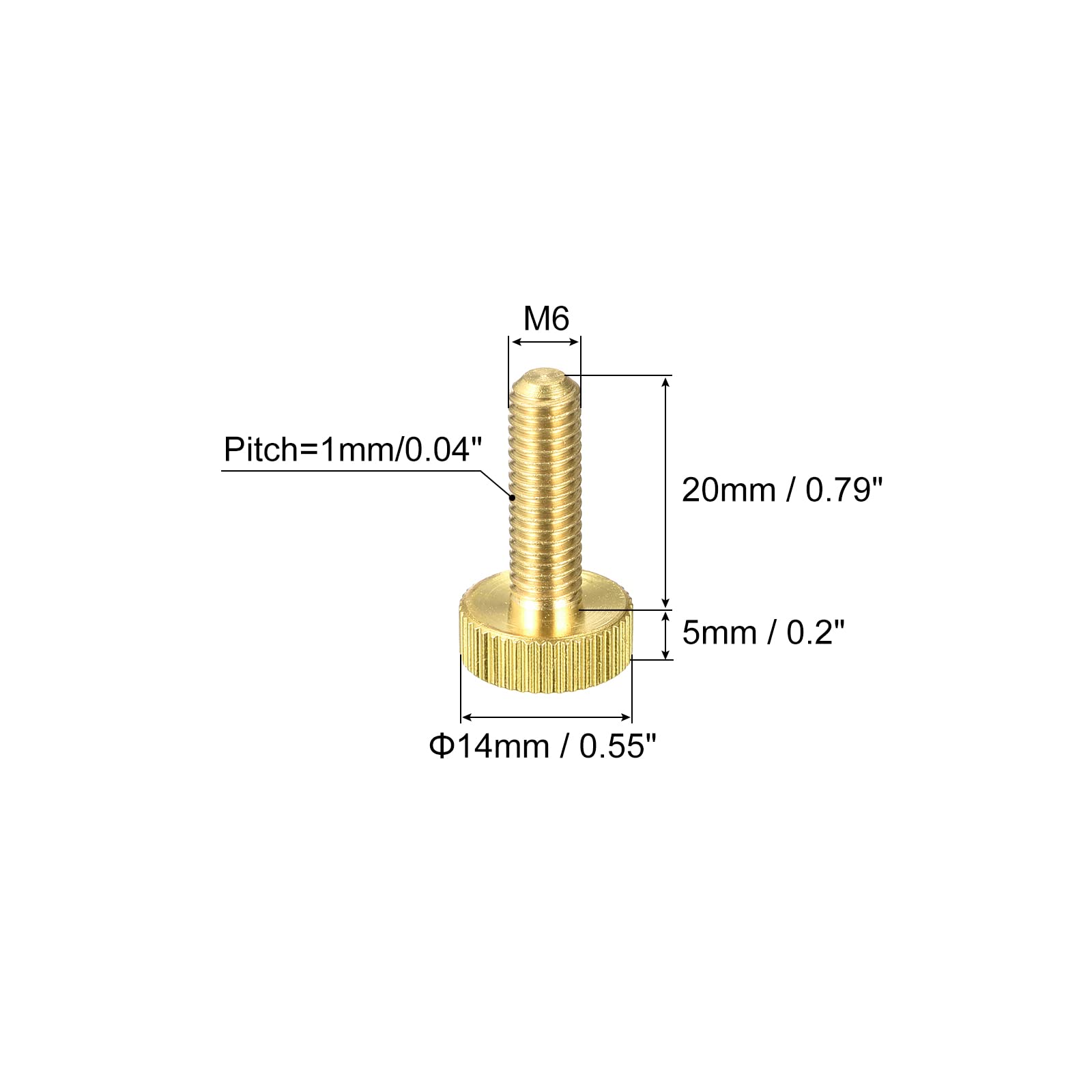 sourcing map M6x20mm vis moletée laiton lot de 2 sans outil