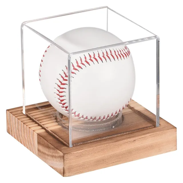 sourcing map Sports vitrine balle baseball acrylique socle noyer