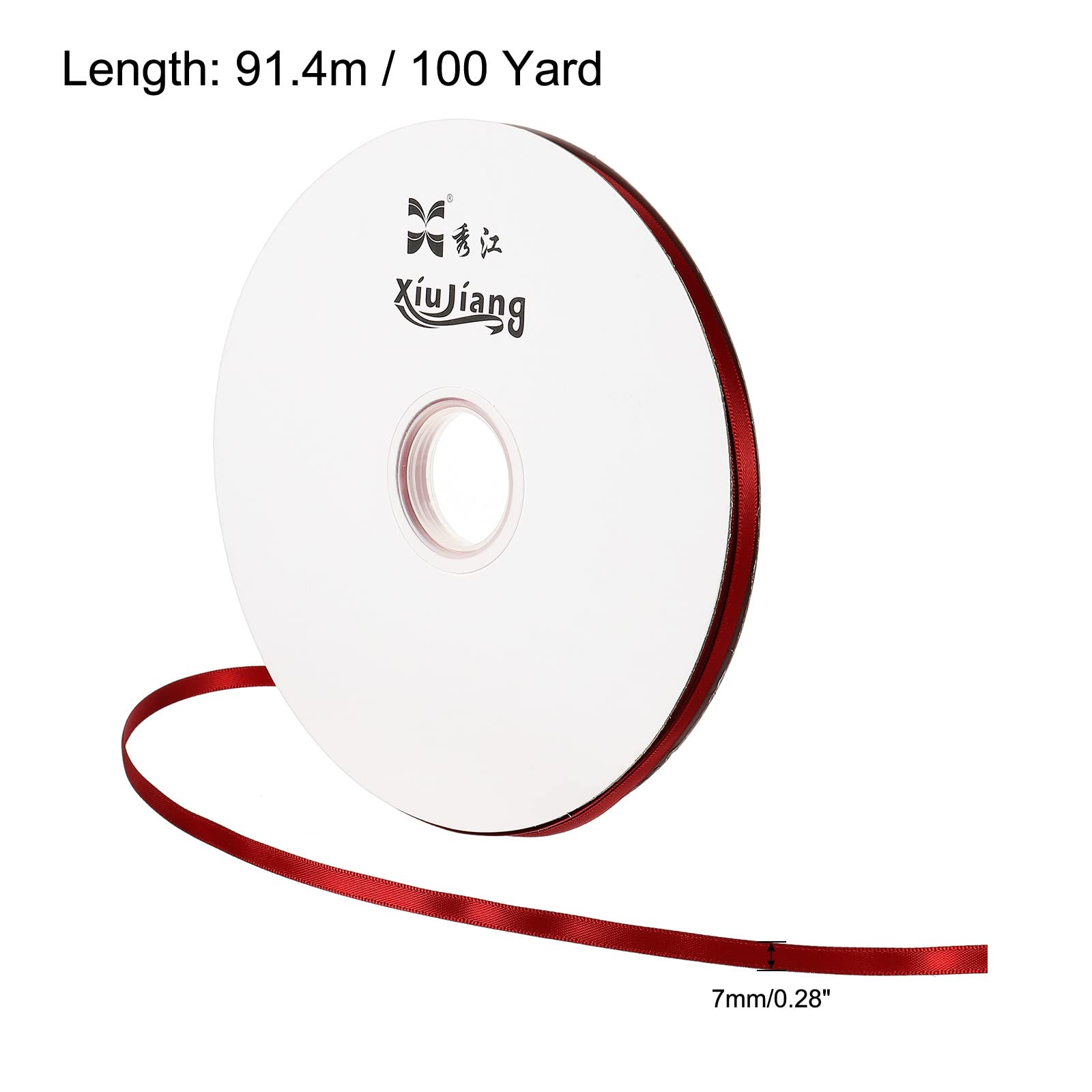 sourcing map Ruban Satin Vin Rouge 7mmx91,4m Rouleau