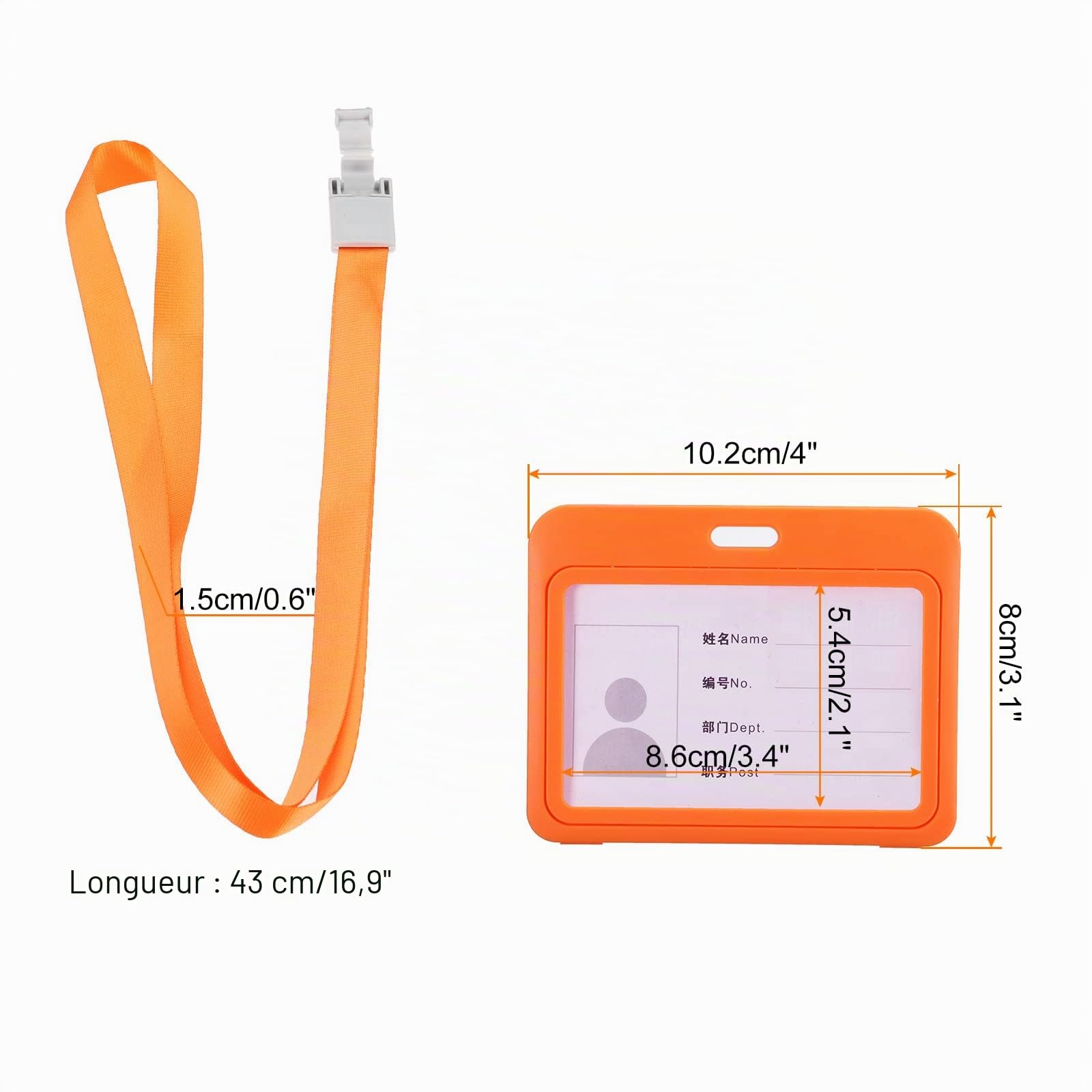 sourcing map porte-badge ABS orange horizontal + cordon