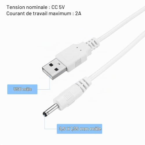 sourcing map Electronics câble USB DC 3,5x1,35mm 100cm blanc