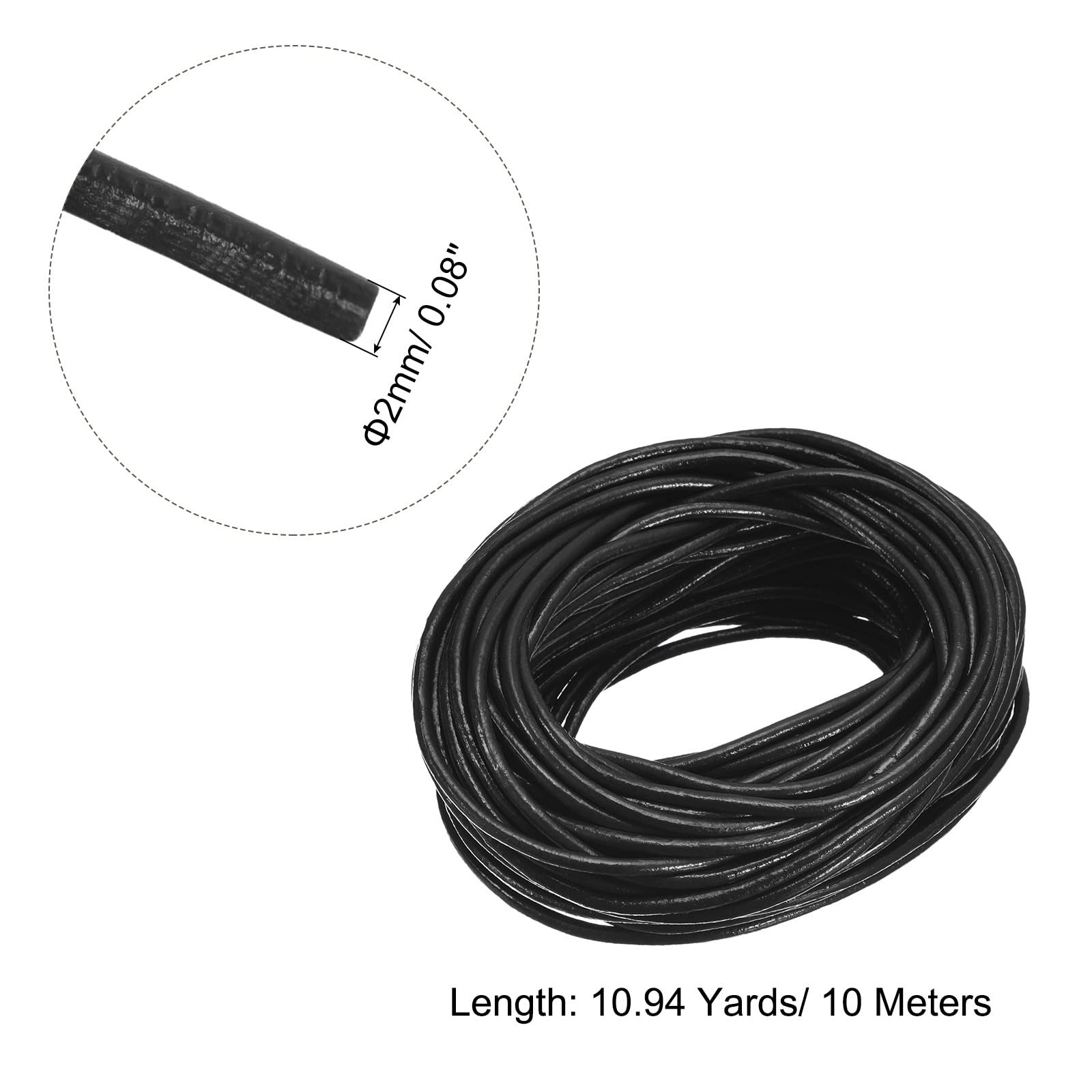 Sourcingmap Home & Garden Cordon cuir rond 2 mm noir 10 m