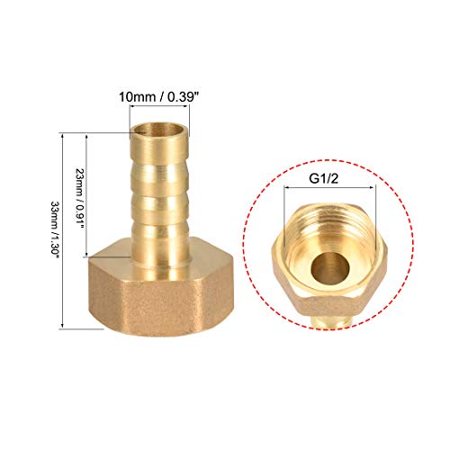 Sourcing Map Industrial Raccord Cannelé Laiton 10mm G1/2 2pcs