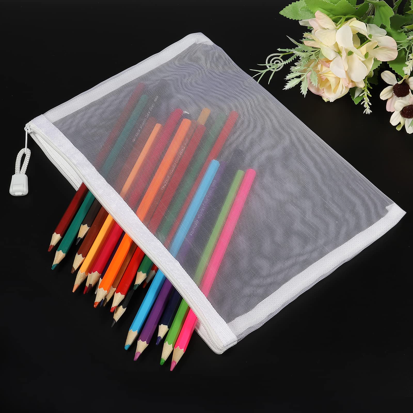 sourcing map pochette zippée A5 blanche x6 nylon