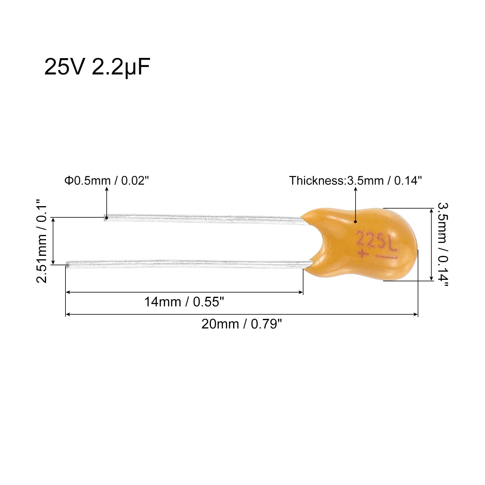 sourcing map 2,2uF 25V condensateur tantale 20 pièces radial