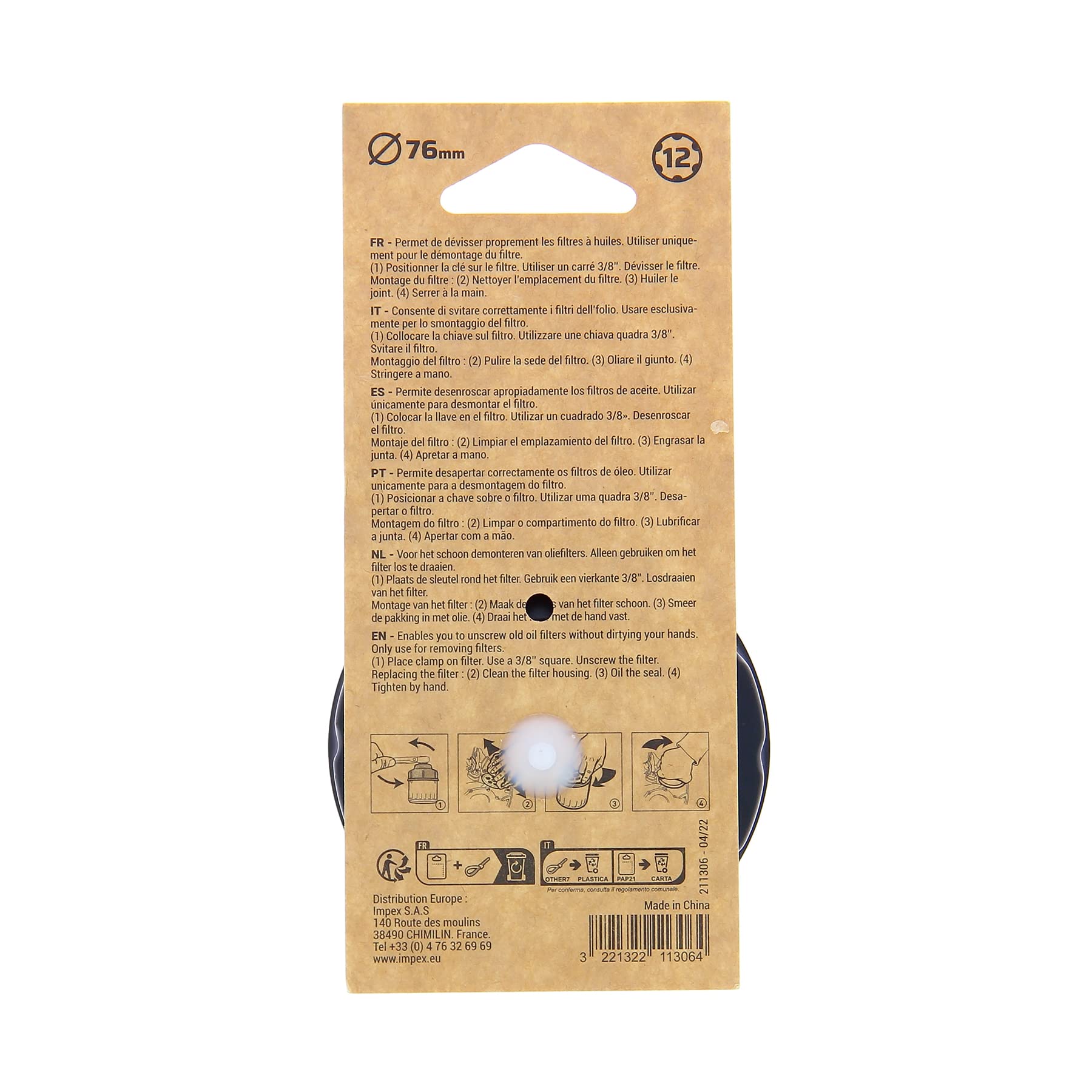 PRECISION STEEL Outils de vidange clé cloche E76 76mm noir