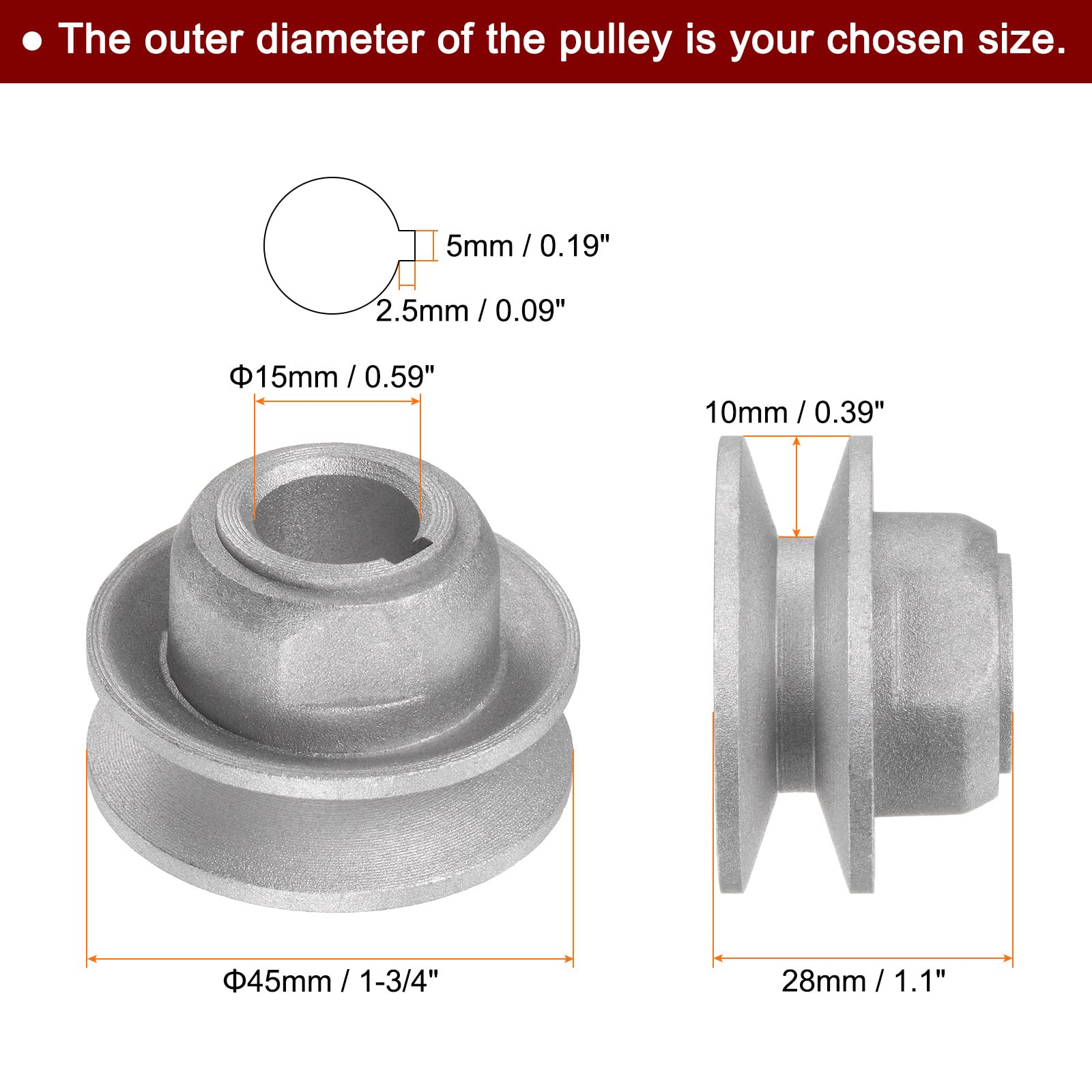 Sourcing Map Poulie moteur machine à coudre alu 45x15 mm