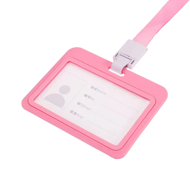 Sourcing Map Porte-Badge ID ABS Rose Horizontal avec Cordon