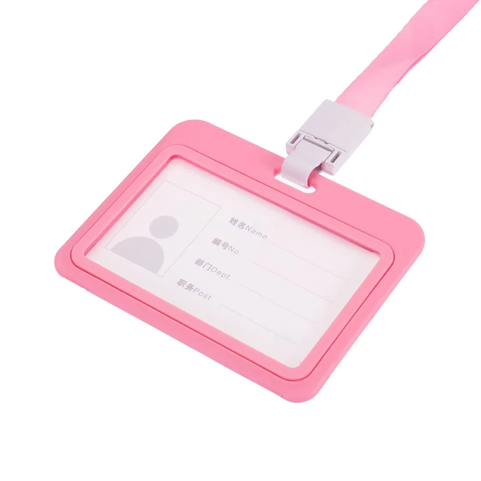 Sourcing Map Porte-Badge ID ABS Rose Horizontal avec Cordon