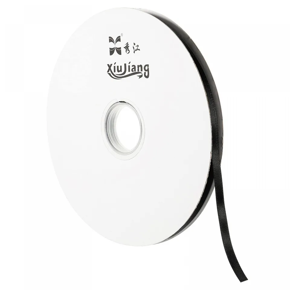 sourcingmap Ruban Satin 7mmx91,4m Rouleau Noir Polyester