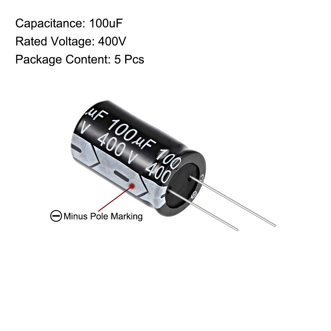 sourcing map condensateur électrolytique 100uF 400V 5 pcs 105°C