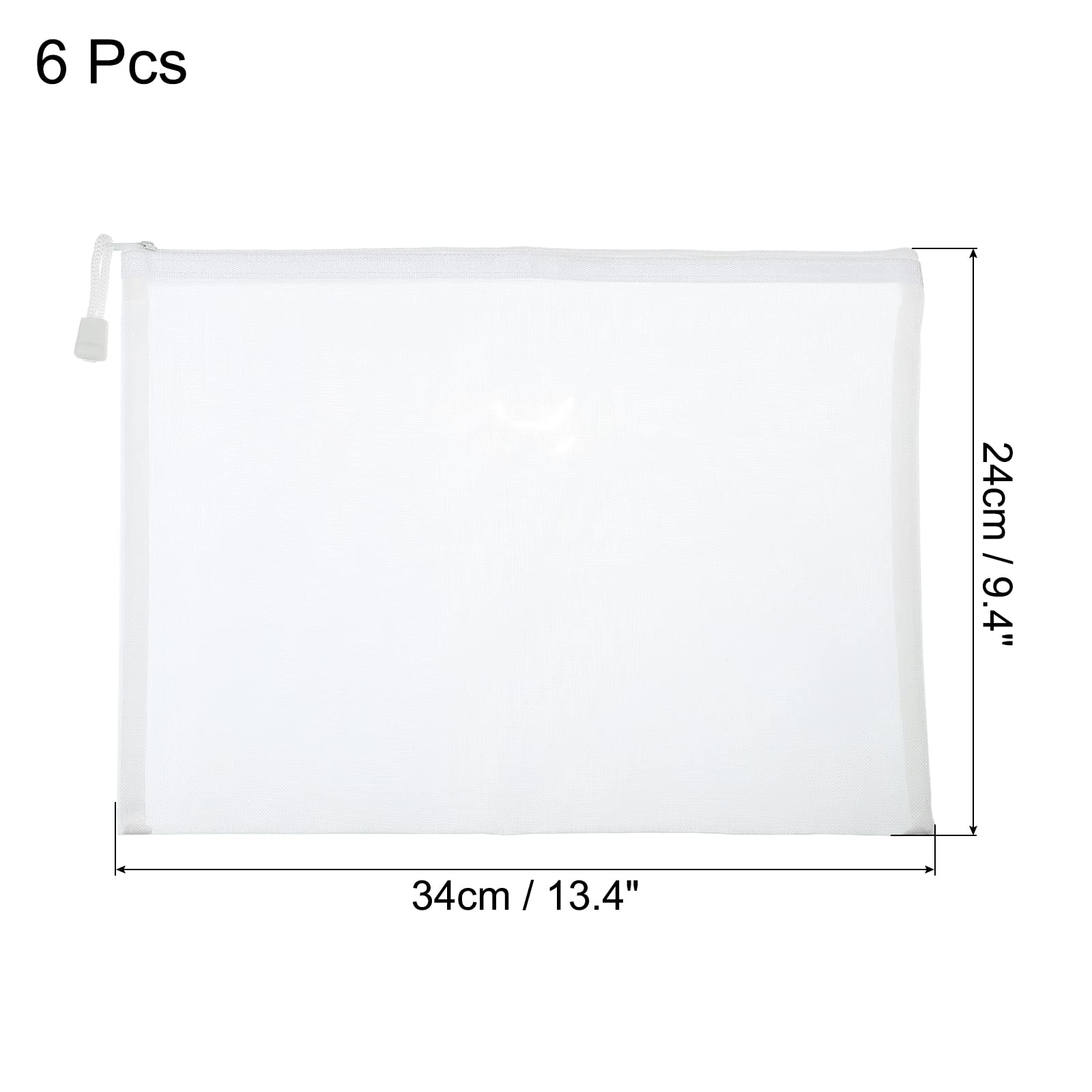 sourcing map A4 pochette zippée maille blanche lot 6 nylon