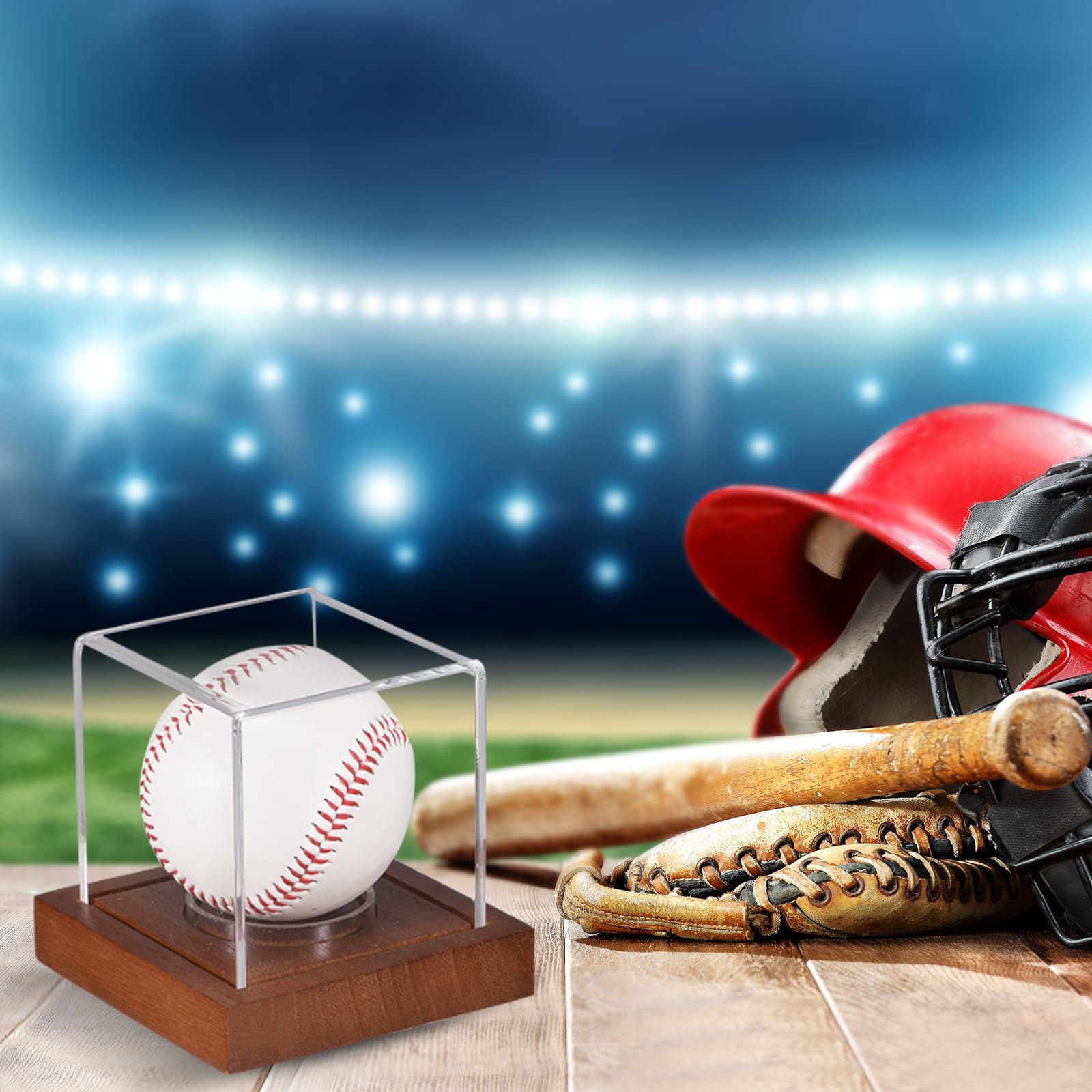 Sourcingmap Vitrine balle baseball acrylique socle bois 8 cm