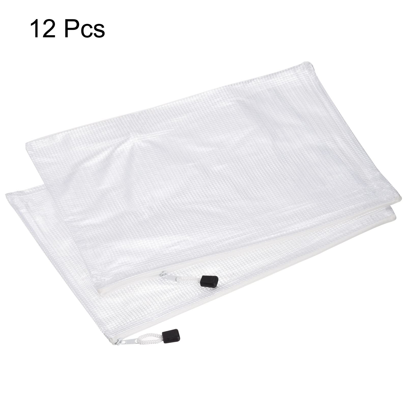 Sourcing Map pochette zip A4 blanc mesh lot 12 PVC