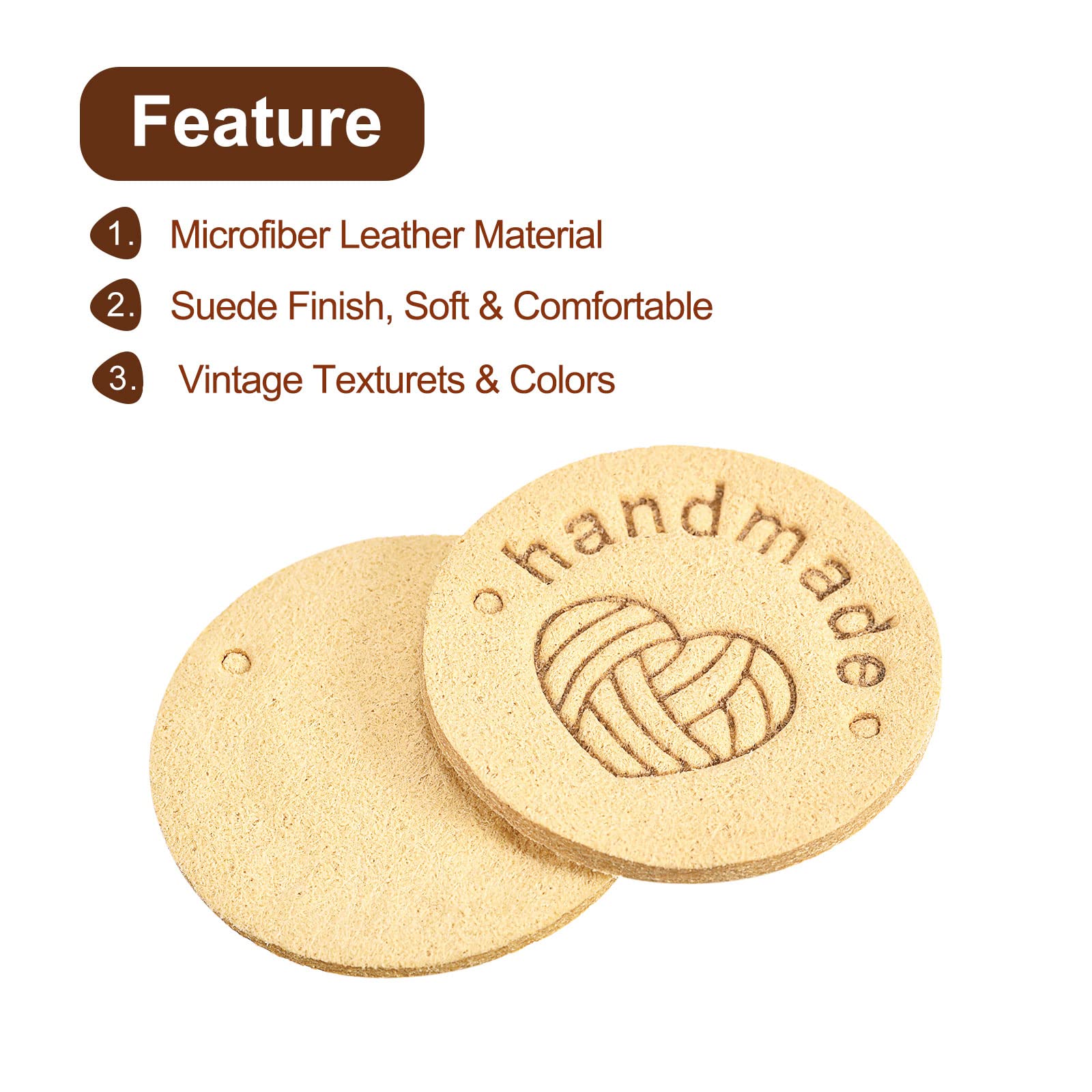 Sourcing Map étiquette cuir 25mm beige 30 pcs fait main à coudre