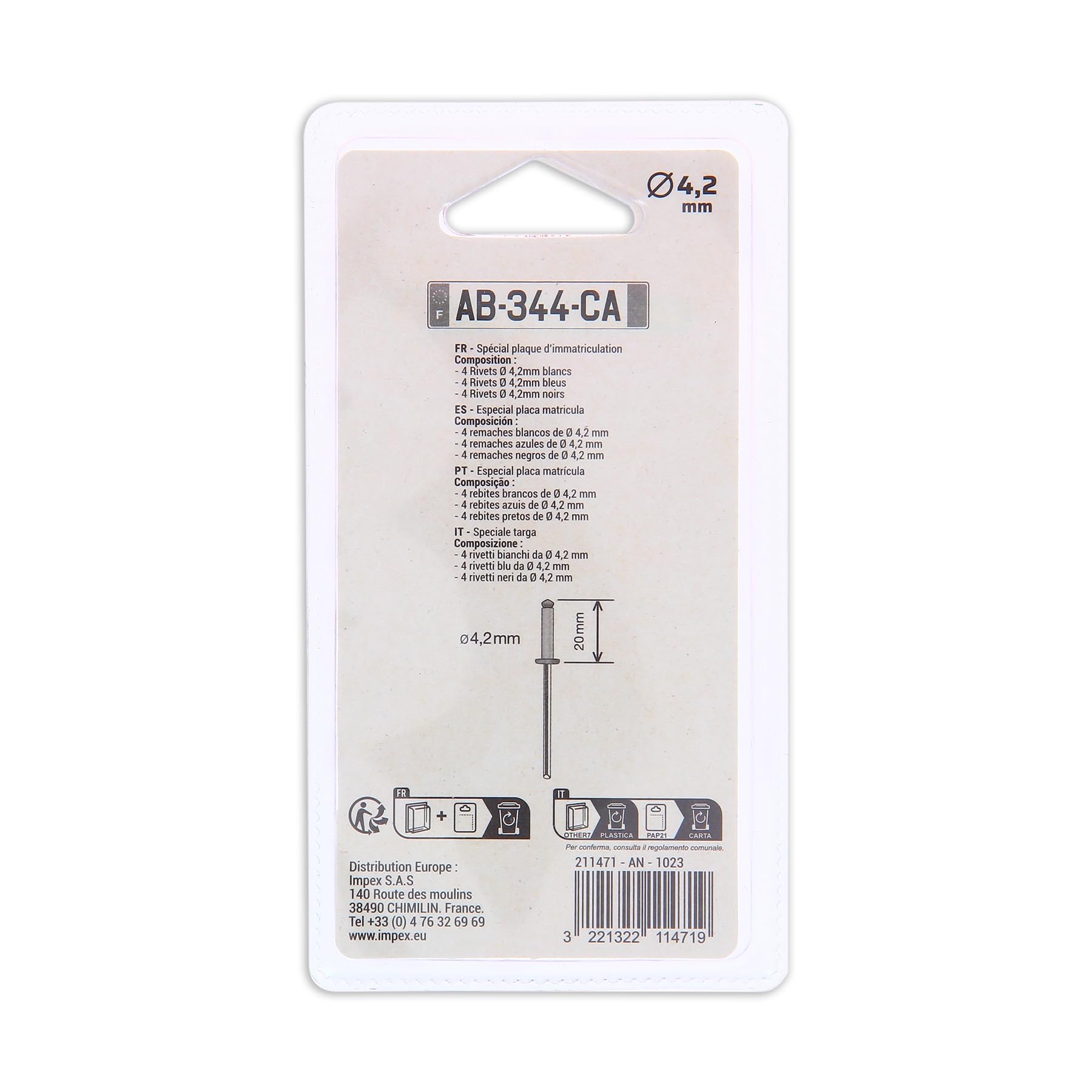 Precision Steel 12 rivets alu 4,2 mm plaque immatriculation