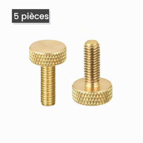 sourcing map vis moletée laiton M5 12 mm 5 pcs fixation