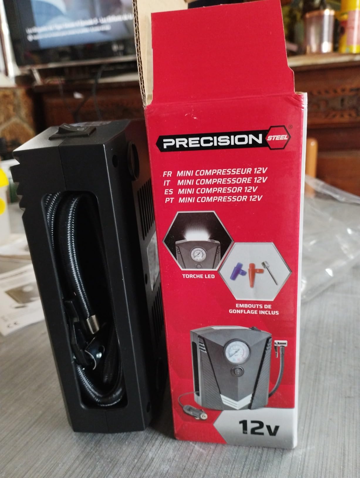 Precision Steel mini compresseur 12V 8 bars noir Presta Schrader